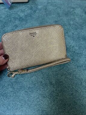 Fossil Gold Leather Wristlet